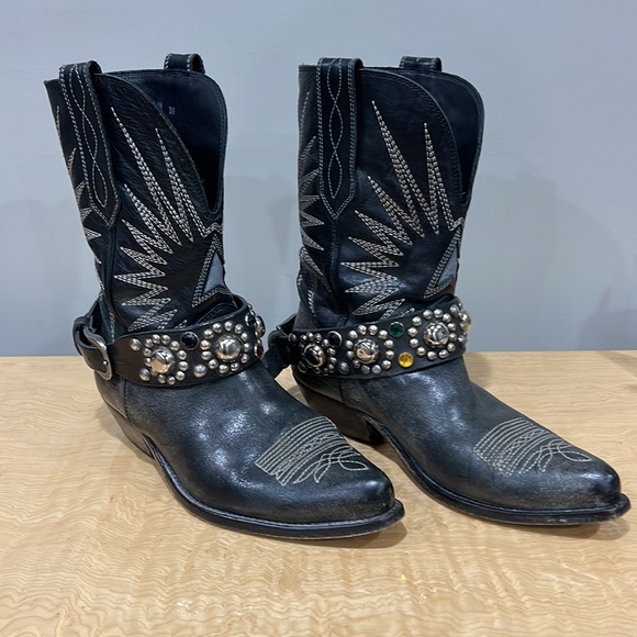 Golden Goose Cowboy Boots w Rhinestone belt - Picture 5 of 9